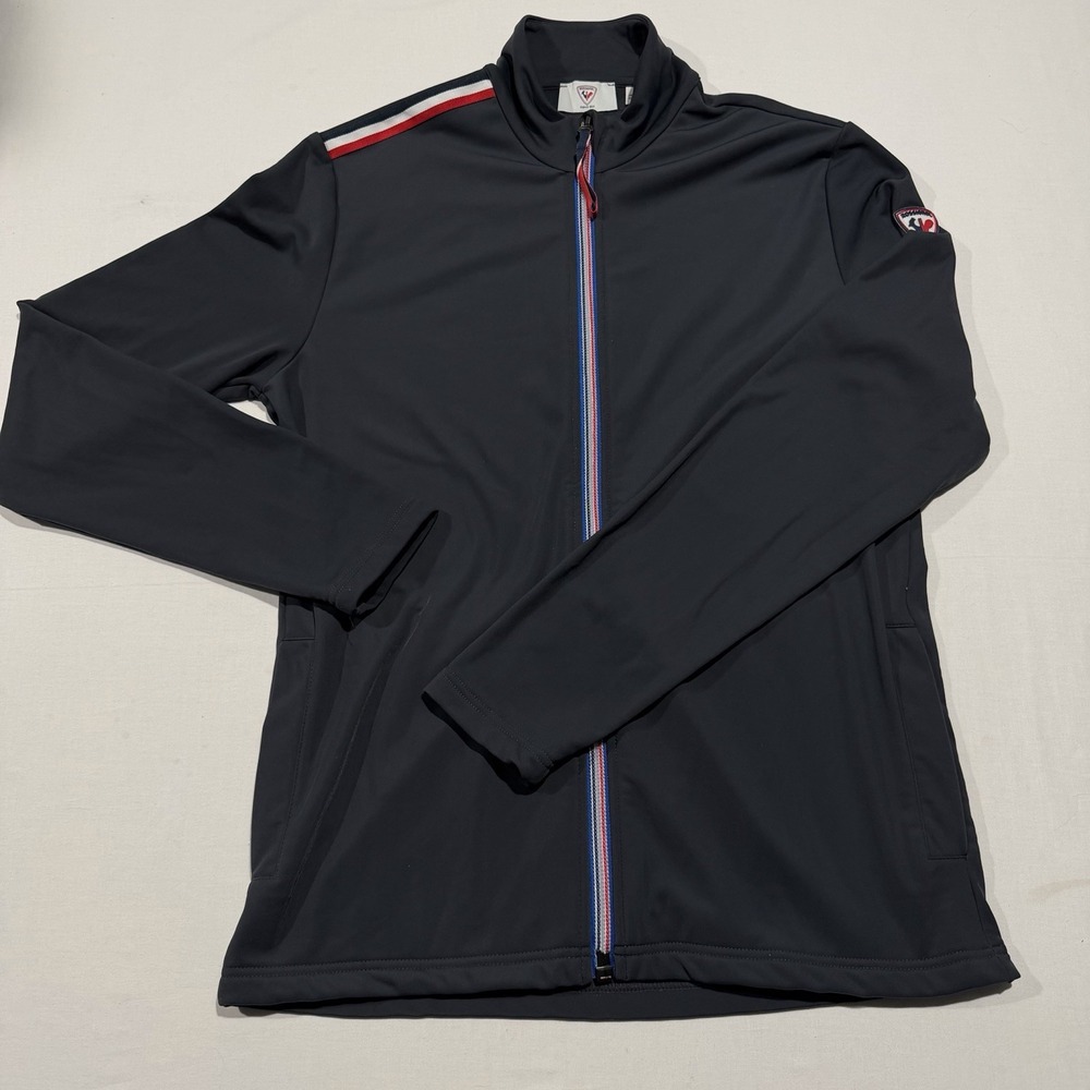 Rossignol Mens L Smooth Face Tech Fleece Ski Midlayer Jacket Stretch Navy Blue